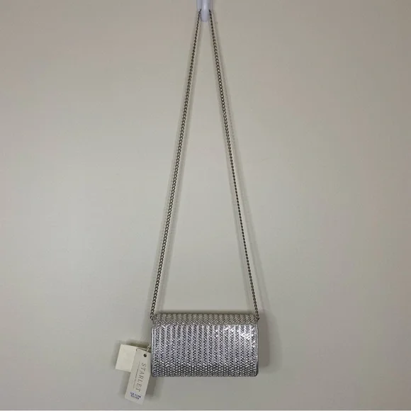 NWT Starlet Hollywood CA Silver Sparkling Stone Clutch Bag Shoulder Purse - Picture 2 of 16